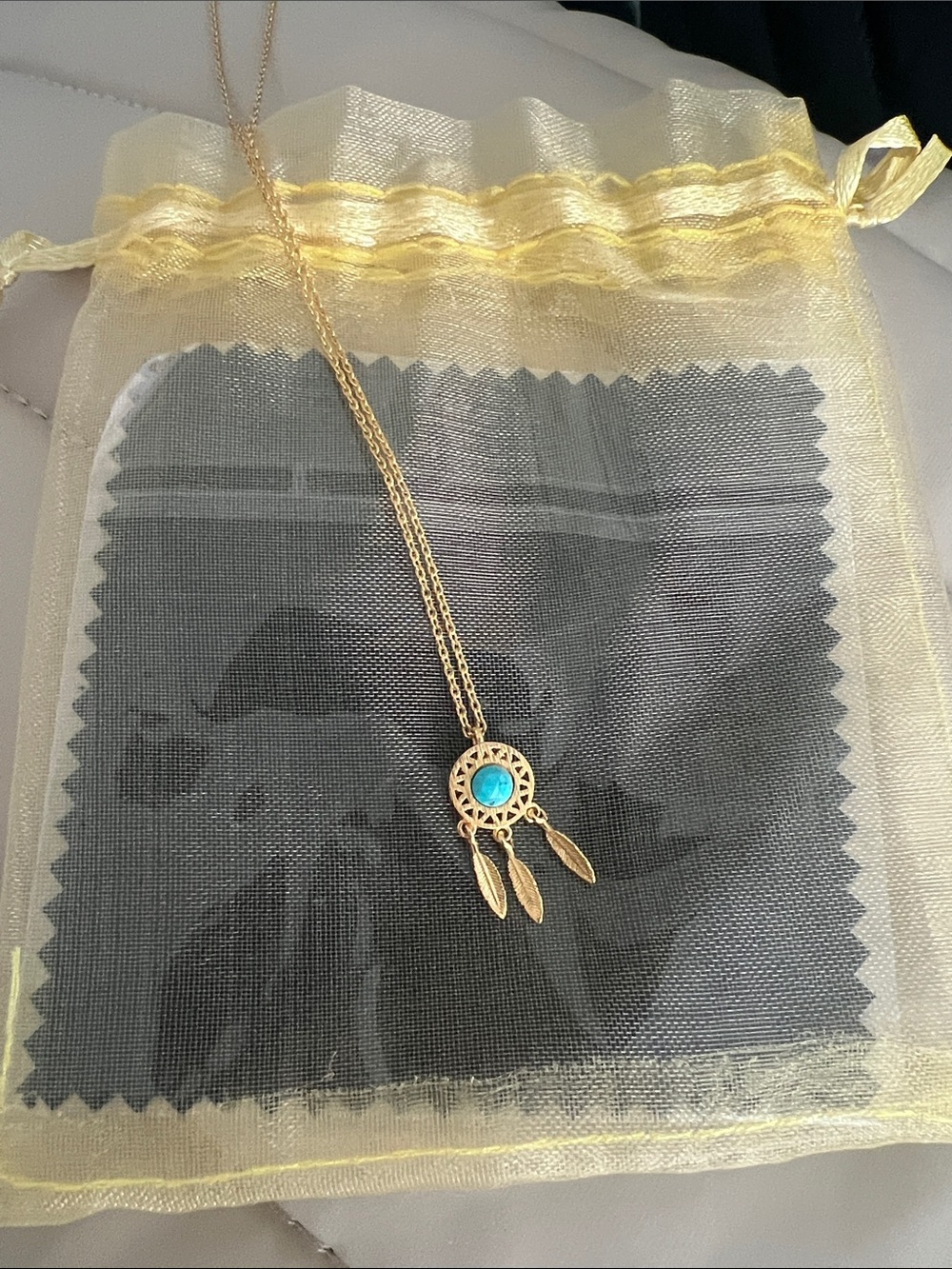 Gold Dreamcatcher Pendant Necklace with Turquoise Accent - Women Jewelry